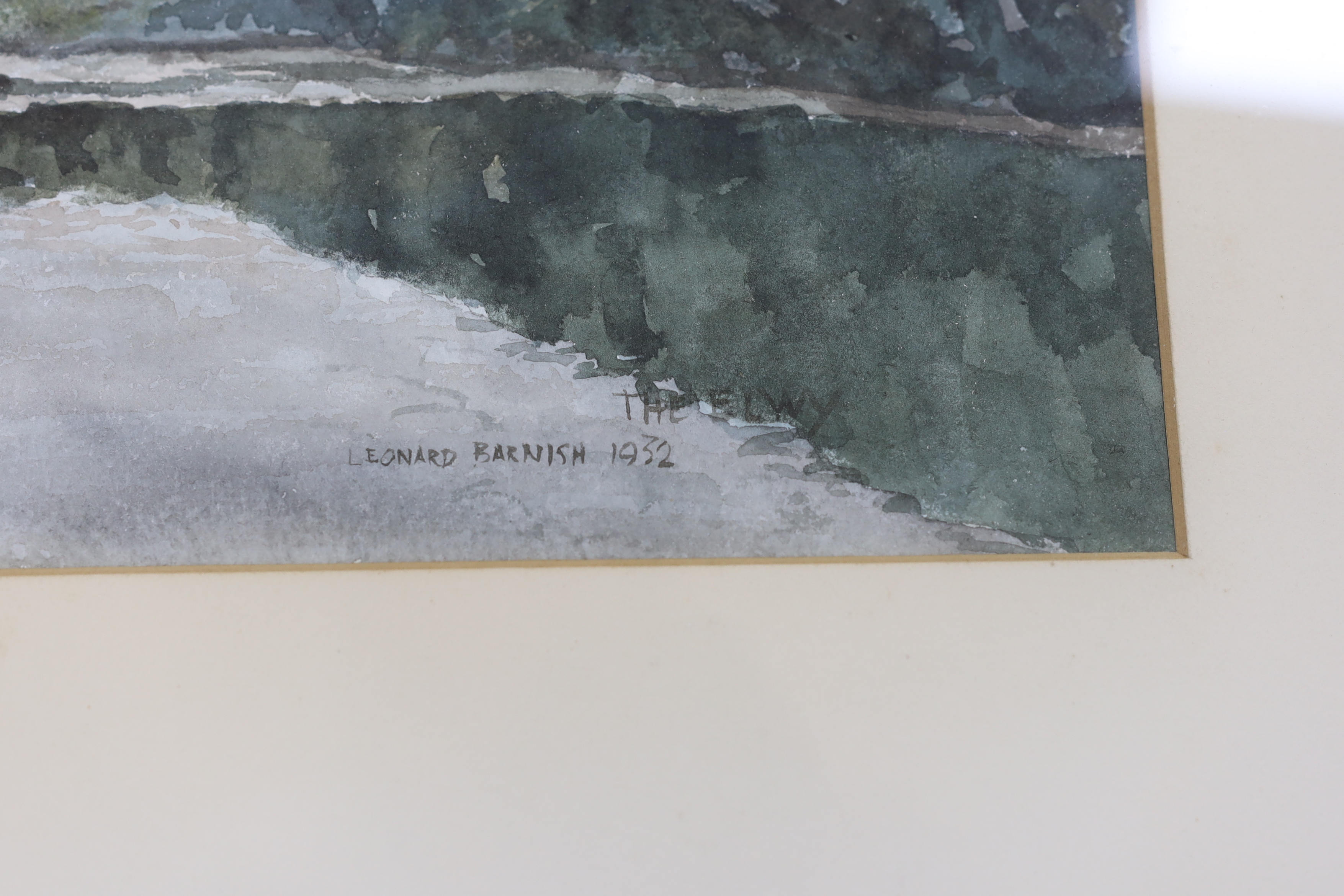 Leonard Barnish (1884-1975), watercolour, Mountainous River landscape, signed and dated 1952, 27 x 37cm